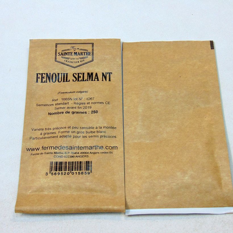 Ejemplo de ejemplar de Hinojo de Florencia Selma no tratada - Ferme de Sainte Marthe saco de 250 semillas (1g) tal y como se entrega