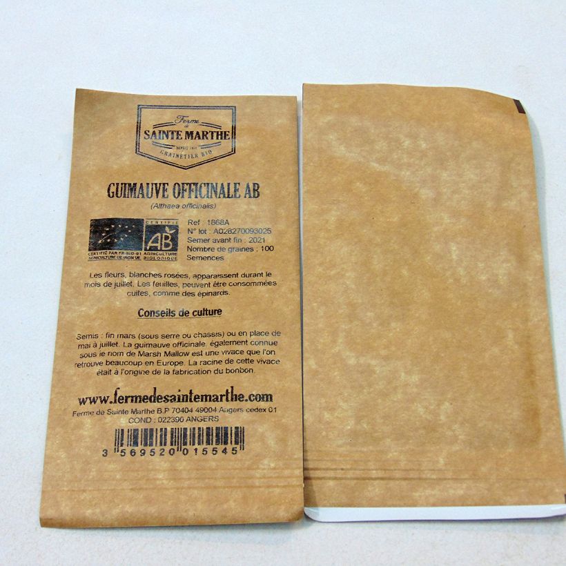 Ejemplo de ejemplar de Malvavisco Bio - Ferme de Sainte Marthe - Althaea officinalis saco de 100 semillas tal y como se entrega
