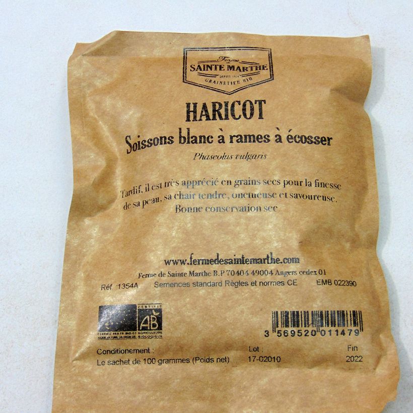 Ejemplo de ejemplar de Judía de enrame Soissons Blanc saco de 200 semillas (100g) tal y como se entrega