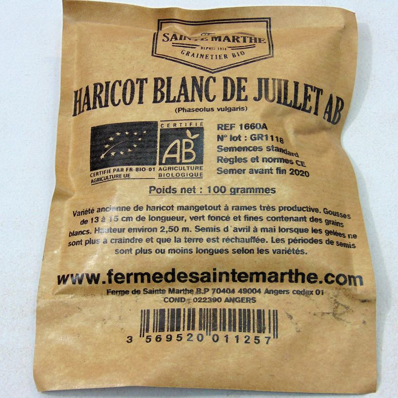 Ejemplo de ejemplar de Judía de enrame Blanc de Juillet saco de 200 semillas (80g) tal y como se entrega