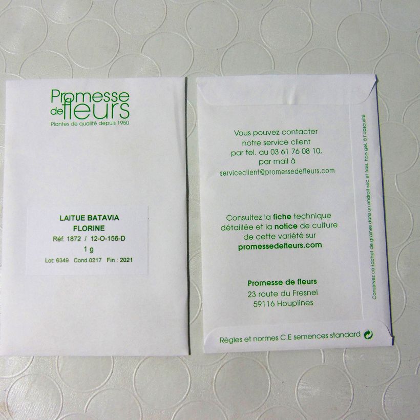 Ejemplo de ejemplar de Lechuga Batavia Florine saco de 800 semillas (1g) tal y como se entrega