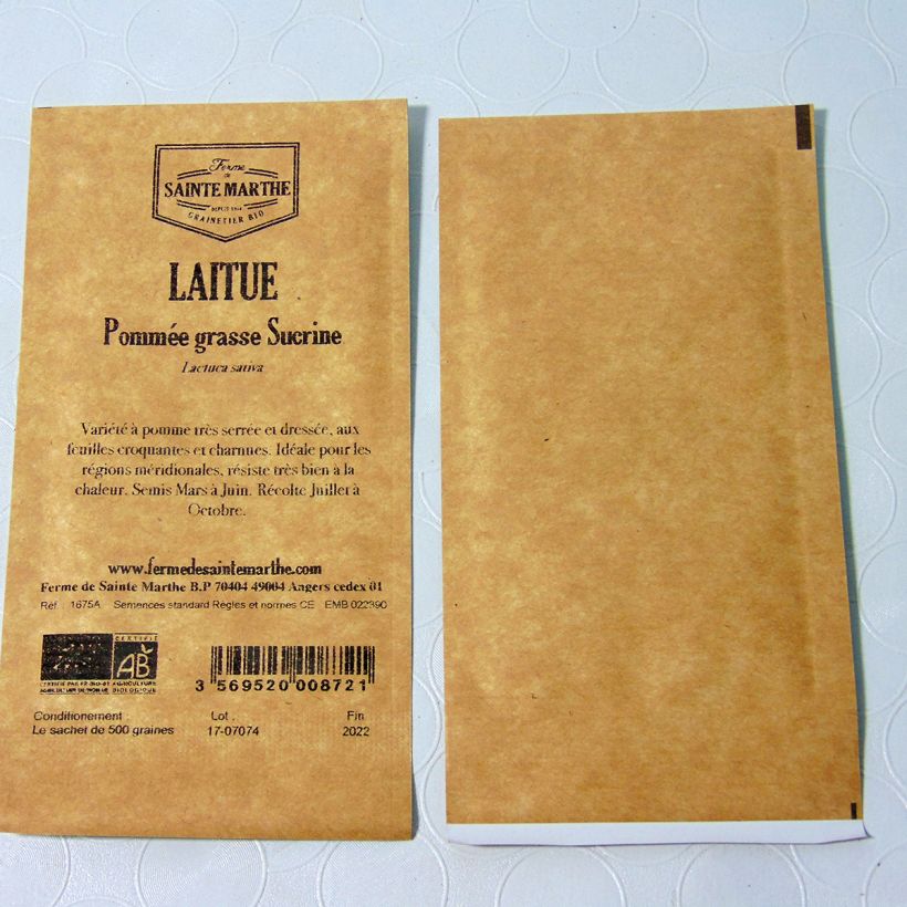Ejemplo de ejemplar de Lechugas Sucrine Bio - Ferme de Sainte Marthe saco de 500 semillas tal y como se entrega