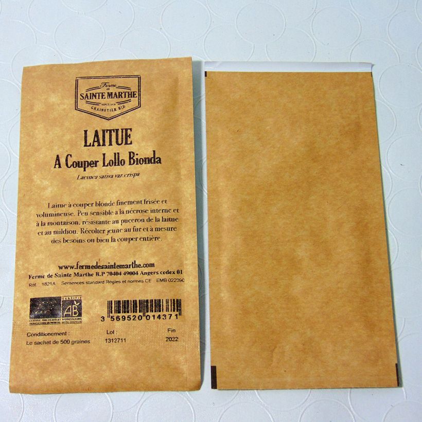 Ejemplo de ejemplar de Lechugas Lollo Bionda Bio - Ferme de Sainte Marthe saco de 500 semillas tal y como se entrega