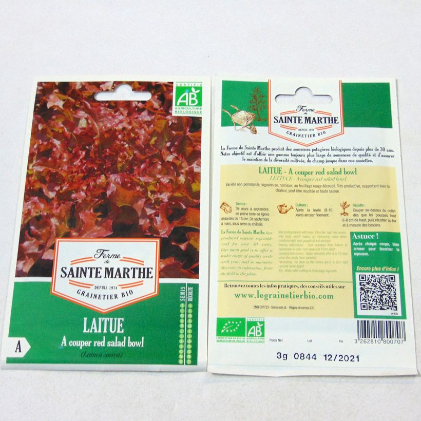 Ejemplo de ejemplar de Lechugas Red Salad Bowl Bio - Ferme de Sainte Marthe saco de 4000 semillas (3g) tal y como se entrega