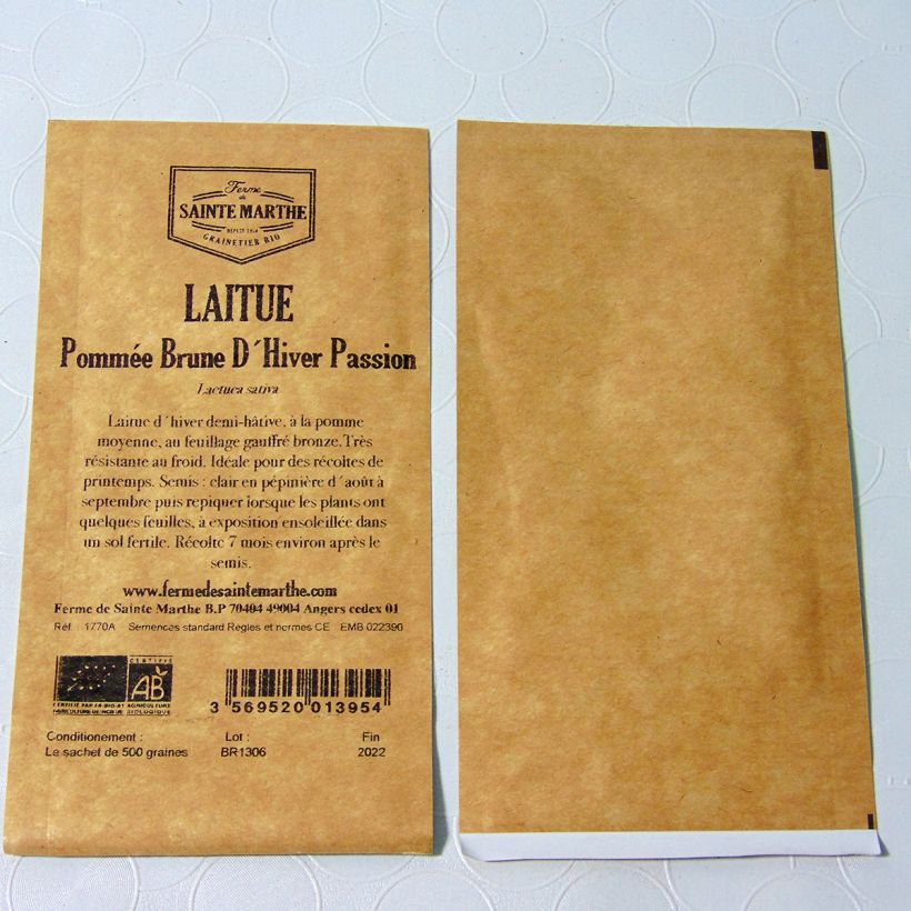 Ejemplo de ejemplar de Lechugas Brune d'Hiver Passion saco de 500 semillas tal y como se entrega