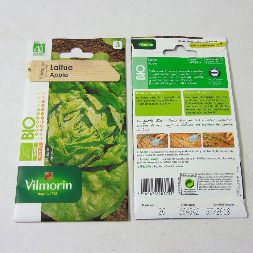 Ejemplo de ejemplar de Lechuga Appia Bio - Vilmorin saco de 1600 semillas (2g) tal y como se entrega