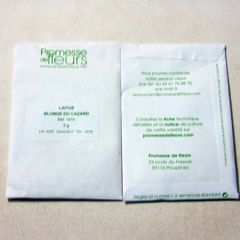 Ejemplo de ejemplar de Lechuga Blonde du Cazard saco de 2500 semillas (3g) tal y como se entrega