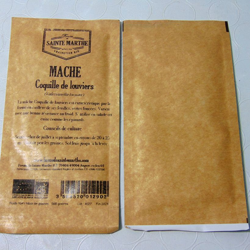 Ejemplo de ejemplar de Canónigo Coquille de Louviers Bio - Ferme de Sainte Marthe saco de 600 semillas tal y como se entrega