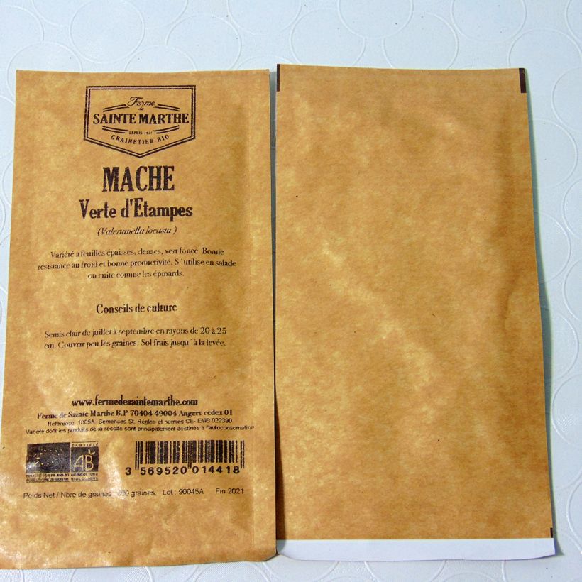 Ejemplo de ejemplar de Canónigo Verte d'Etampes Bio - Ferme de Sainte Marthe saco de 500 semillas tal y como se entrega