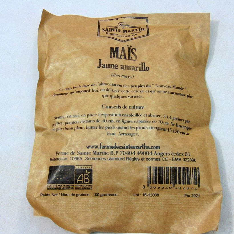 Ejemplo de ejemplar de Maíz dulce Amarillo saco de 50 semillas (100g) tal y como se entrega