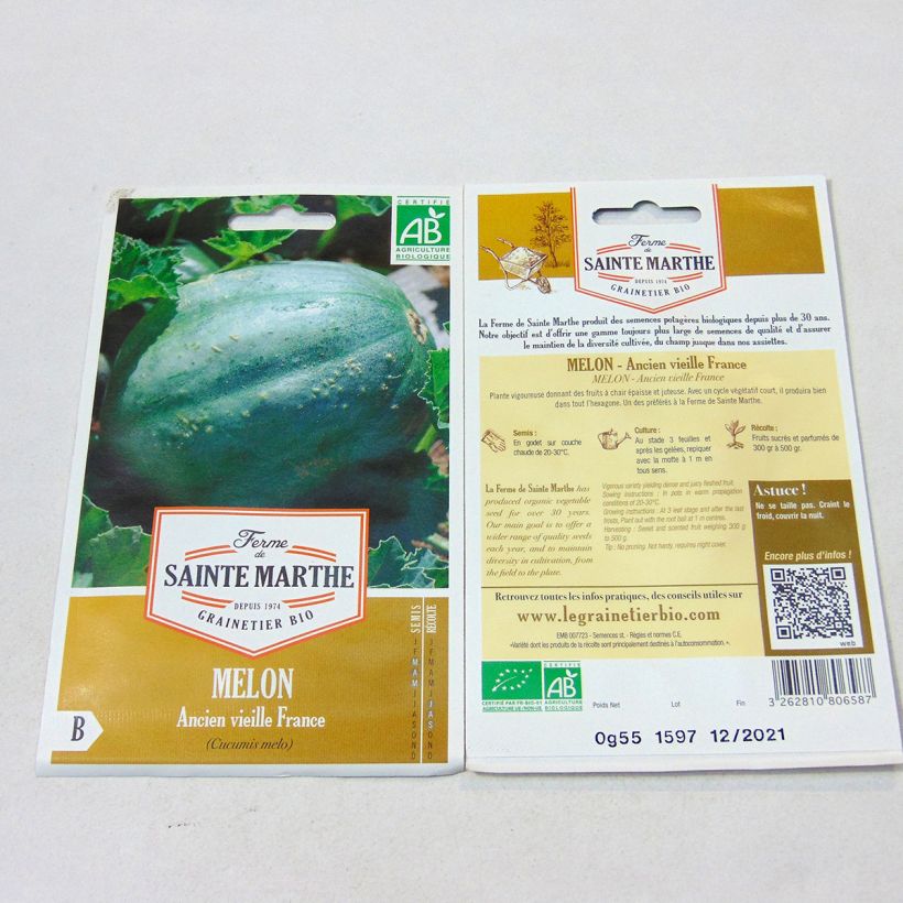 Ejemplo de ejemplar de Melón Ancien Vieille France saco de 15 semillas tal y como se entrega