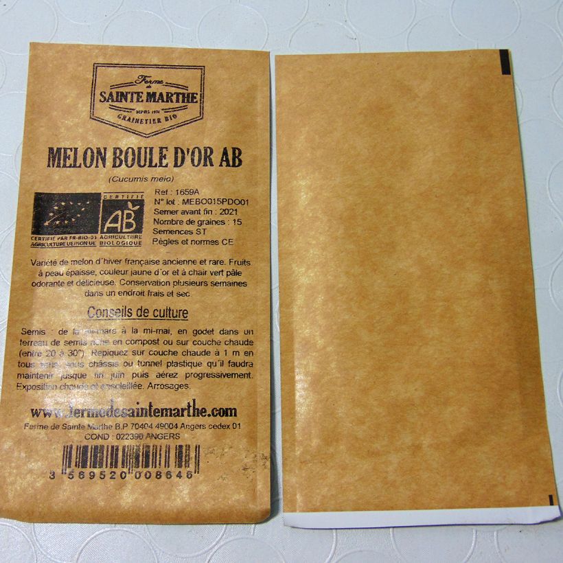 Ejemplo de ejemplar de Melón Boule d'Or saco de 15 semillas tal y como se entrega