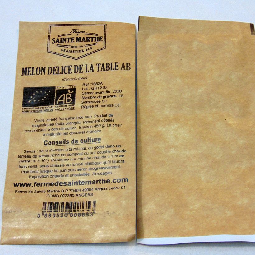 Ejemplo de ejemplar de Melón Délice de la Table saco de 15 semillas tal y como se entrega