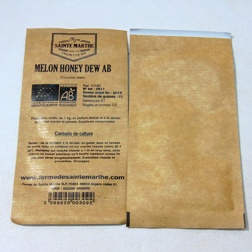 Ejemplo de ejemplar de Melón Honey Dew saco de 15 semillas tal y como se entrega