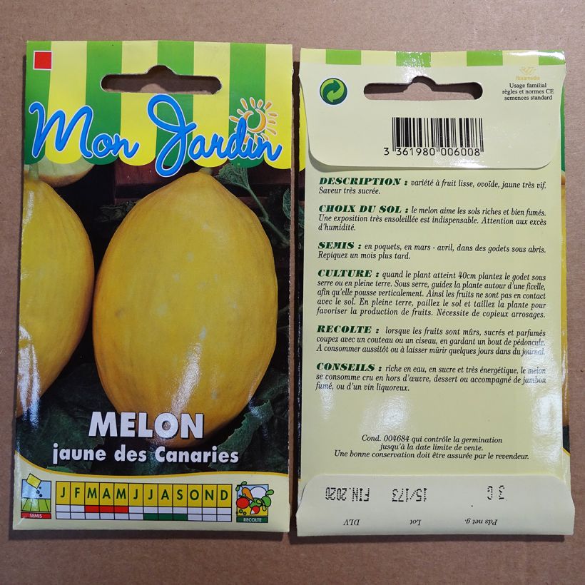 Ejemplo de ejemplar de Melón Jaune Canari 2 saco de 75 semillas (3g) tal y como se entrega
