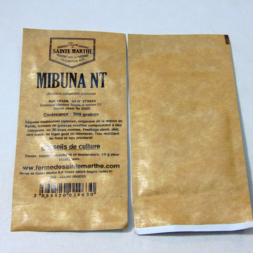Ejemplo de ejemplar de Col china Mibuna no tratada saco de 300 semillas tal y como se entrega