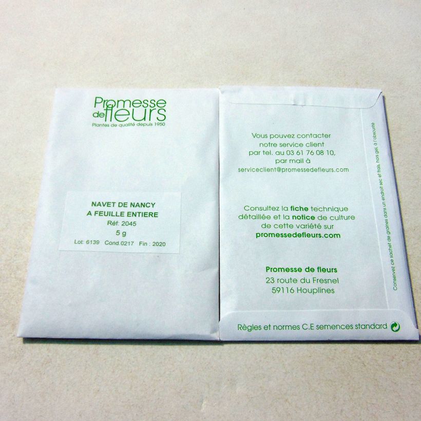 Ejemplo de ejemplar de Nabo de Mesa Nancy de Hoja Entera saco de 2000 semillas (5g) tal y como se entrega