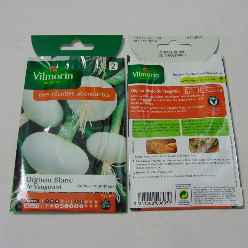 Ejemplo de ejemplar de Cebolla Blanca de Vaugirard - Vilmorin saco de 750 semillas (3g) tal y como se entrega