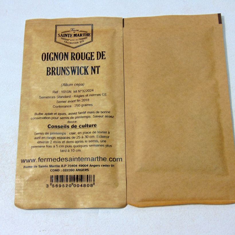 Ejemplo de ejemplar de Cebolla De Brunswick non tratada - Ferme de Ste Marthe saco de 250 semillas tal y como se entrega