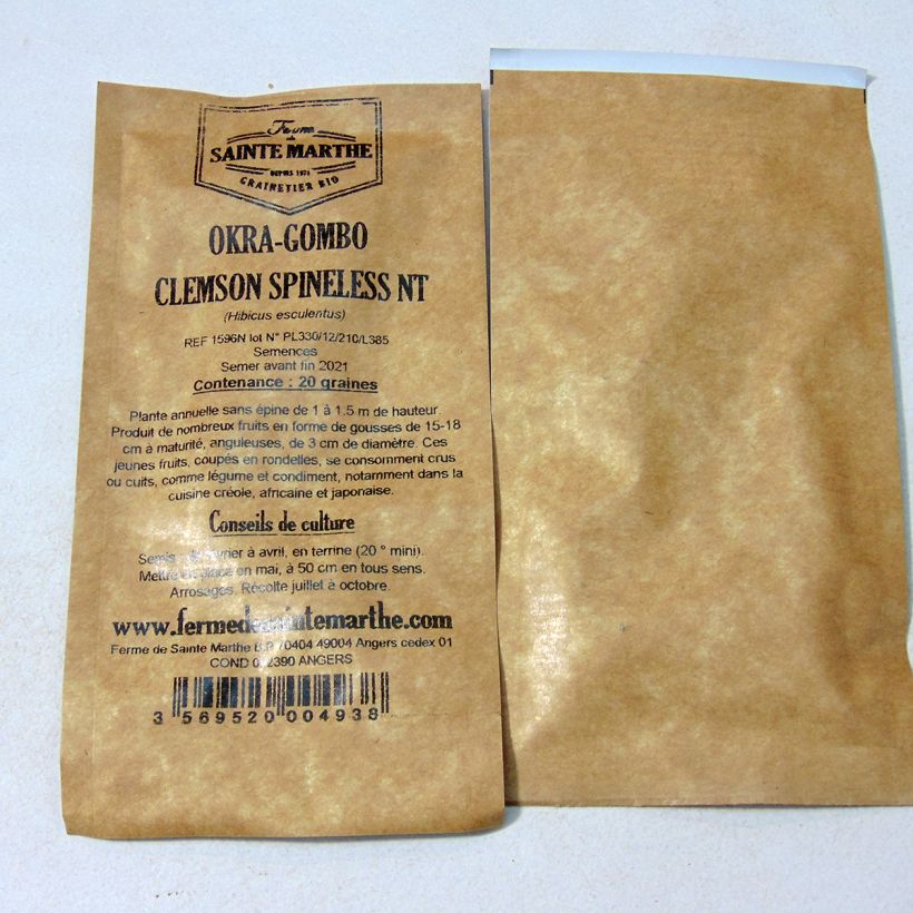 Ejemplo de ejemplar de Okra Clemson Spineless - Hibiscus esculentus saco de 20 semillas (1g) tal y como se entrega