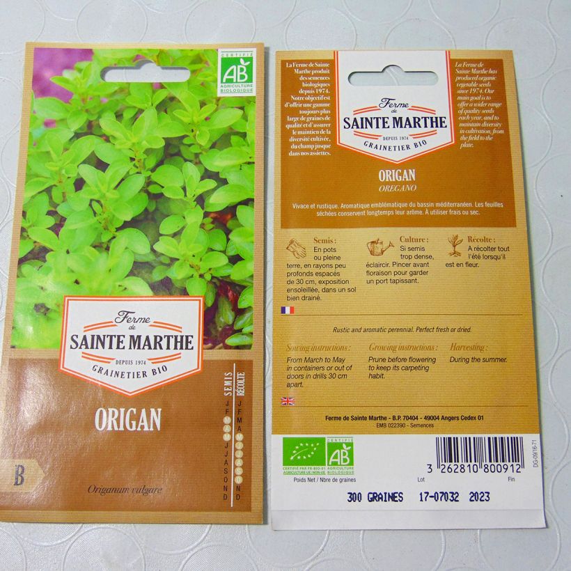 Ejemplo de ejemplar de Orégano Bio - Ferme de Sainte Marthe saco de 1000 semillas (0,15g) tal y como se entrega