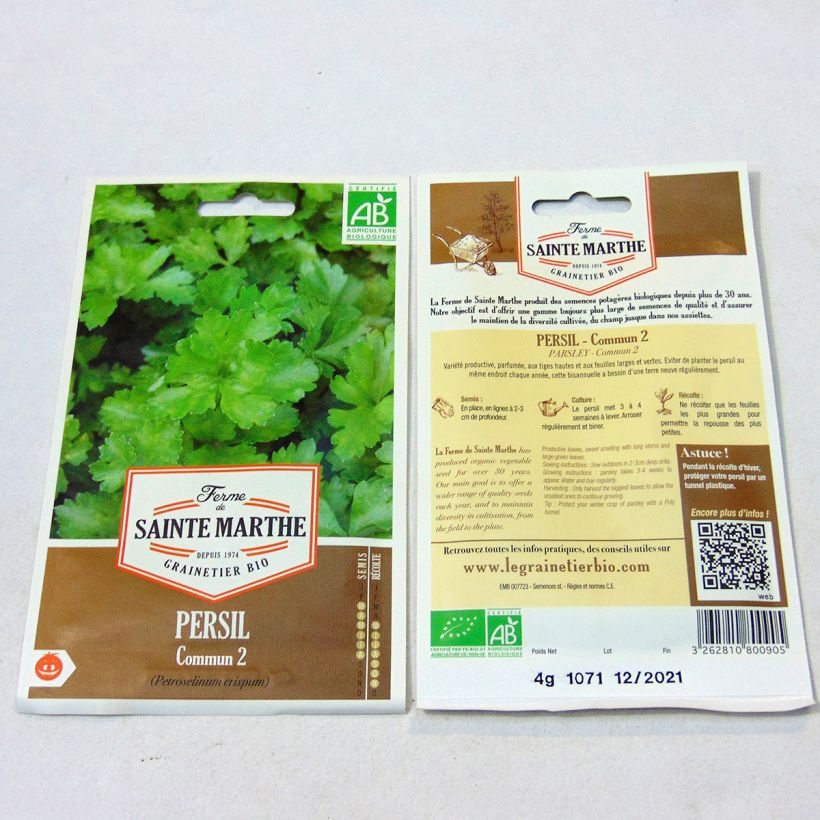 Ejemplo de ejemplar de Perejil 2 Bio - Ferme de Sainte Marthe saco de 1700 semillas (4g) tal y como se entrega