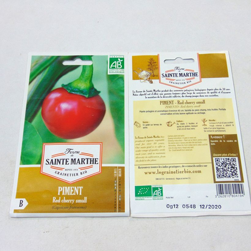 Ejemplo de ejemplar de Pimienta de Cayena Red Cherry Small saco de 20 semillas tal y como se entrega