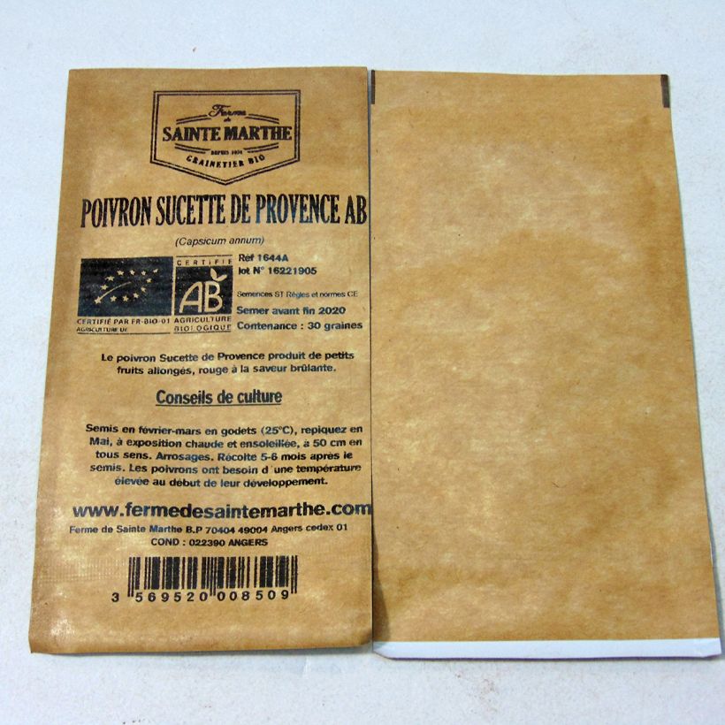 Ejemplo de ejemplar de Pimienta Sucette de Provence Bio saco de 30 semillas tal y como se entrega