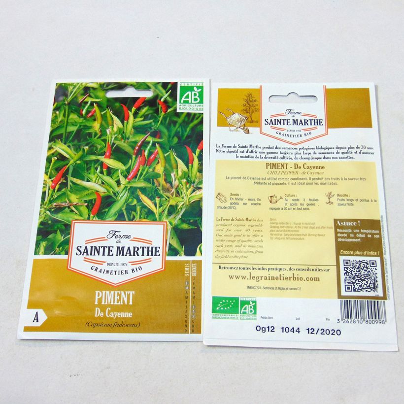 Ejemplo de ejemplar de Pimienta de Cayena Bio - Ferme de Sainte Marthe saco de 25 semillas tal y como se entrega