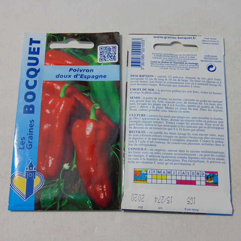 Ejemplo de ejemplar de Pimiento Doux d'Espagne saco de 120 semillas (1g) tal y como se entrega