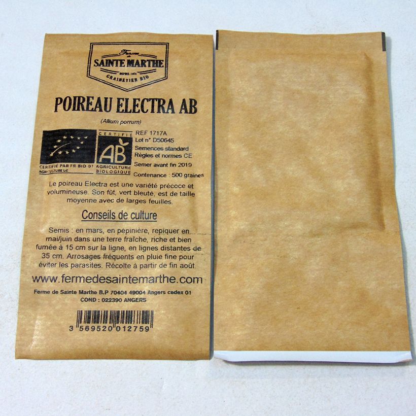 Ejemplo de ejemplar de Puerro Electra Bio - Ferme de Sainte Marthe saco de 500 semillas (1g) tal y como se entrega