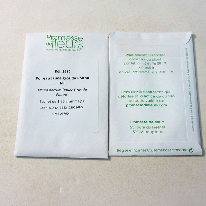 Ejemplo de ejemplar de Puerro amarillo gros du Poitou no tratada saco de 250 semillas (1g) tal y como se entrega