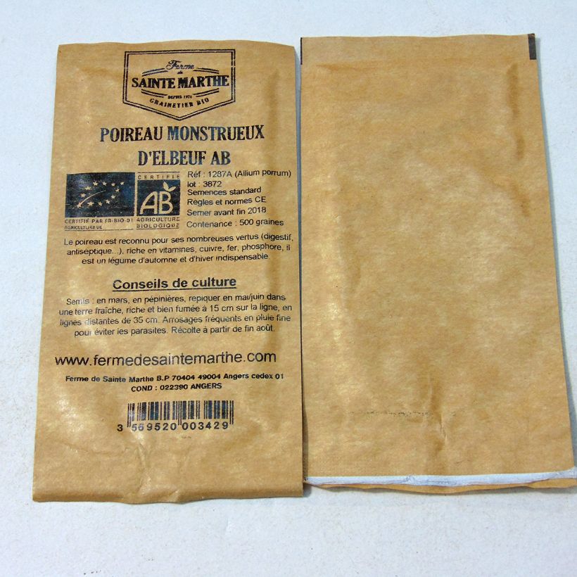 Ejemplo de ejemplar de Puerro Monstrueux d'Elbeuf Bio - Ferme de Sainte Marthe saco de 500 semillas (1g) tal y como se entrega