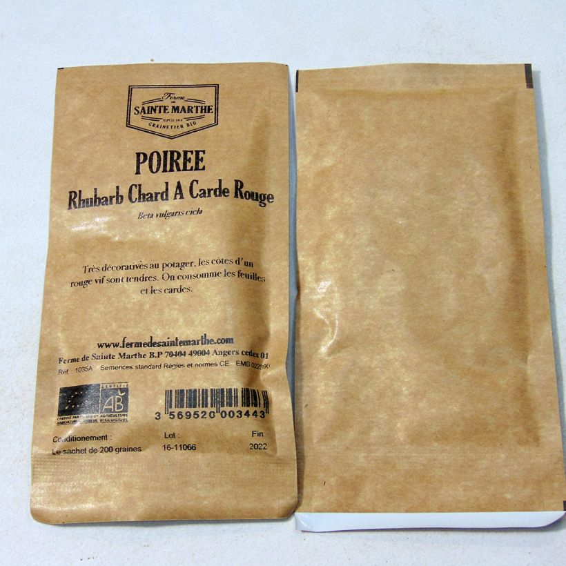 Ejemplo de ejemplar de Acelga Rhubarb Chard Bio - Ferme de Sainte Marthe saco de 100 semillas (4g) tal y como se entrega