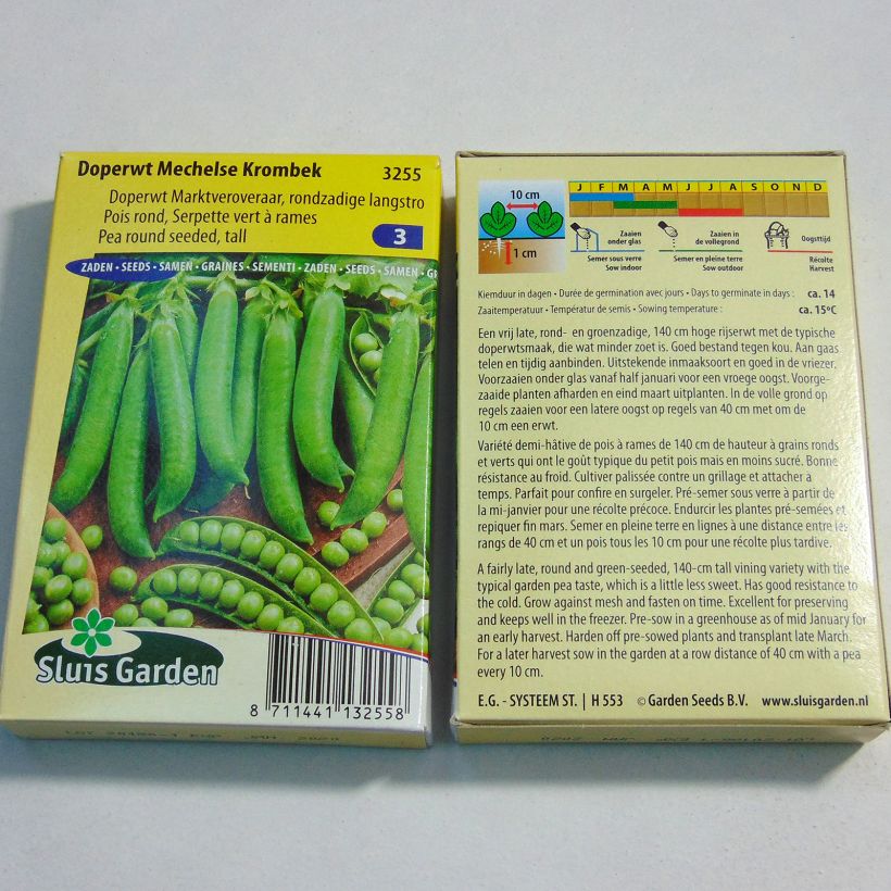 Ejemplo de ejemplar de Guisantes verdes Serpette verte de Malines saco de 255 semillas (85g) tal y como se entrega
