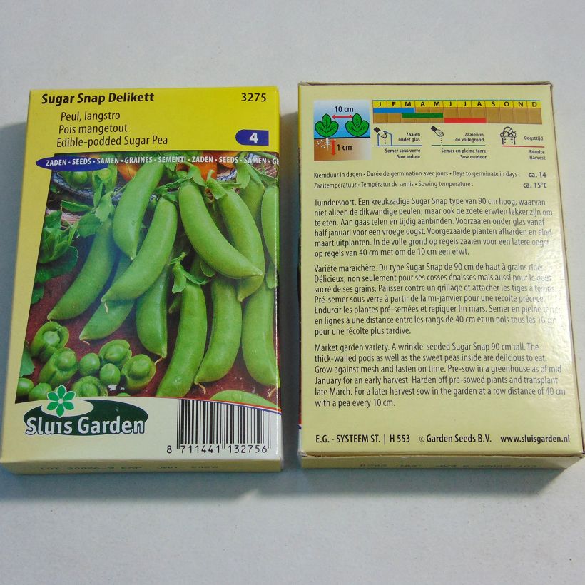 Ejemplo de ejemplar de Guisantes verdes Sugar Snap Delikett saco de 225 semillas (75g) tal y como se entrega
