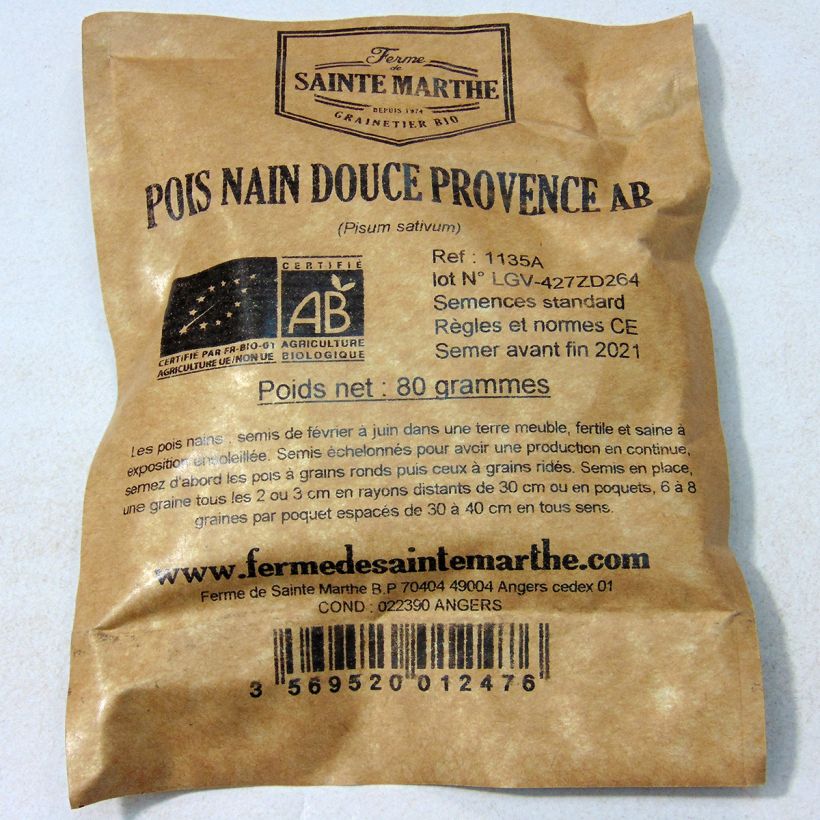 Ejemplo de ejemplar de Guisantes verdes Douce Provence Bio - Ferme de Sainte Marthe saco de 240 semillas (80g) tal y como se entrega