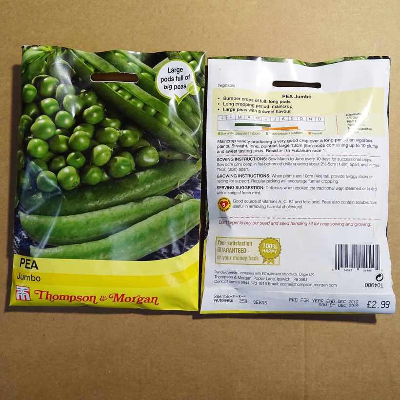 Ejemplo de ejemplar de Guisantes verdes Jumbo saco de 250 semillas tal y como se entrega