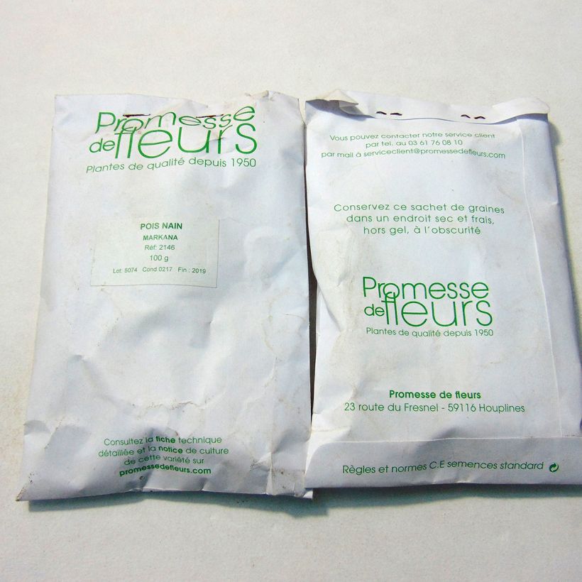 Ejemplo de ejemplar de Guisantes verdes Markana saco de 300 semillas (100g) tal y como se entrega