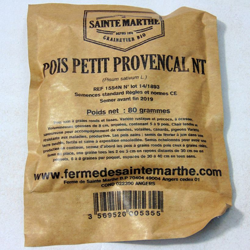 Ejemplo de ejemplar de Guisantes verdes Petit Provençal no tratada - Ferme de Sainte Marthe saco de 240 semillas (80g) tal y como se entrega