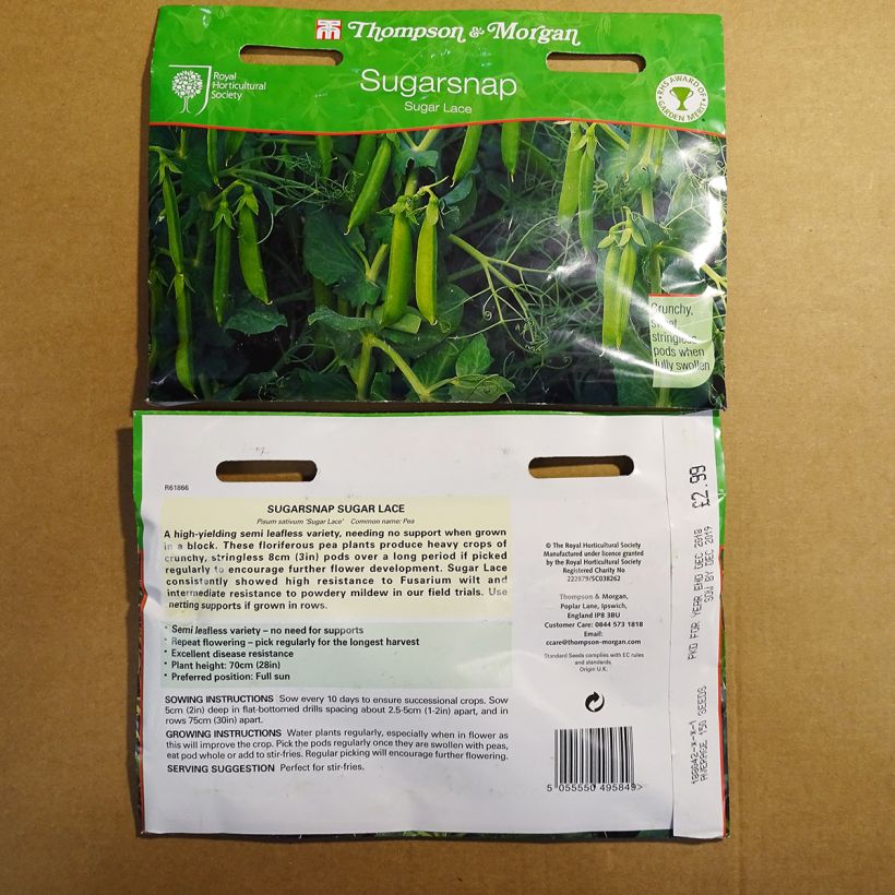 Ejemplo de ejemplar de Guisantes verdes Sugar Lace saco de 150 semillas tal y como se entrega