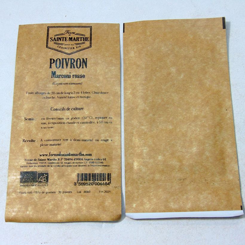Ejemplo de ejemplar de Pimiento Rojo Marconi saco de 30 semillas tal y como se entrega