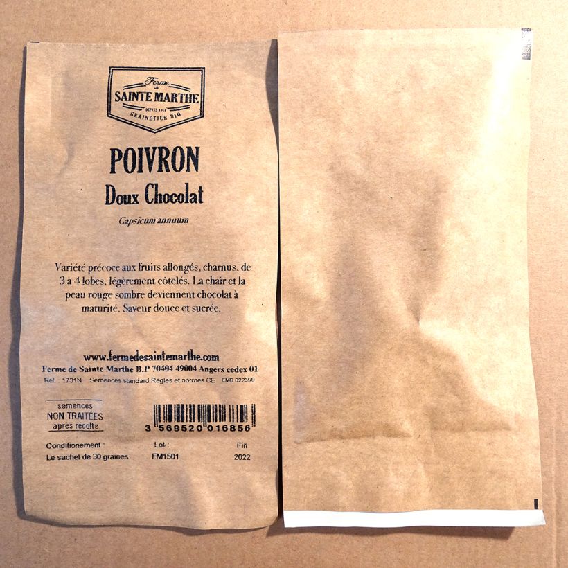 Ejemplo de ejemplar de Pimiento Chocolate saco de 30 semillas (Sachet de 30 grainesg) tal y como se entrega