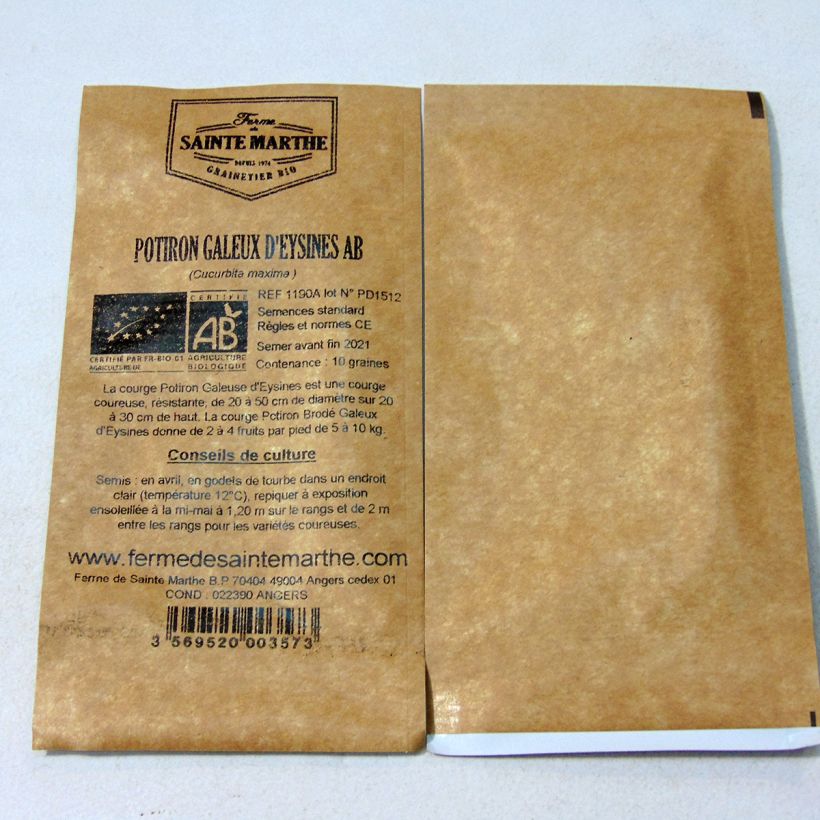 Ejemplo de ejemplar de Calabaza Galeuse d'Eysines Bio - Ferme de Sainte Marthe saco de 10 semillas (2g) tal y como se entrega