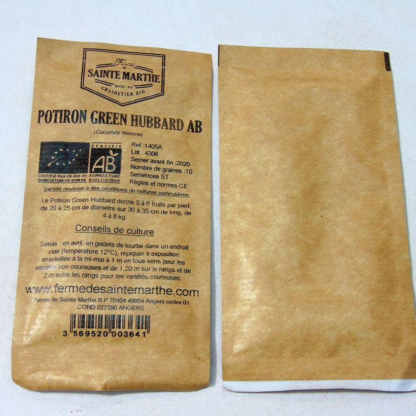 Ejemplo de ejemplar de Calabaza Green Hubbard Bio - Ferme de Sainte Marthe saco de 10 semillas (2g) tal y como se entrega