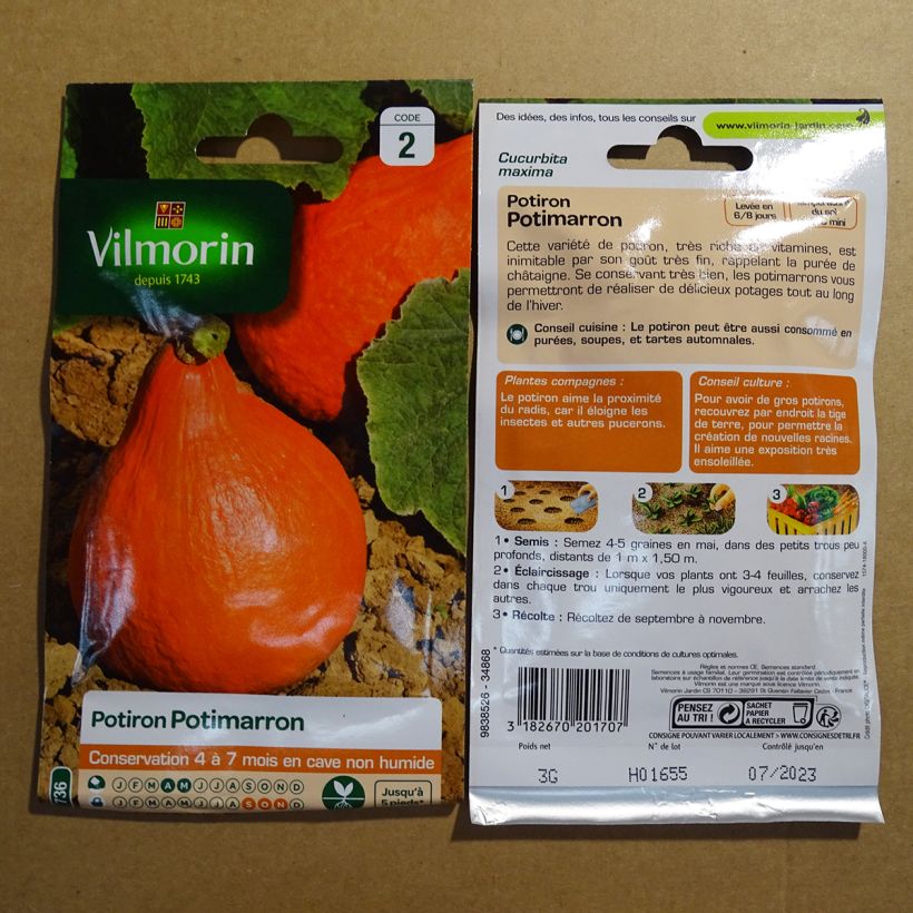 Ejemplo de ejemplar de Calabaza Potimarron saco de 18 semillas (3g) tal y como se entrega