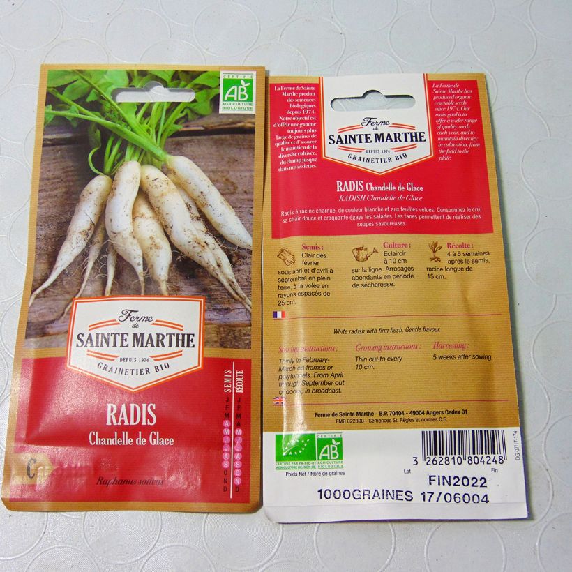 Ejemplo de ejemplar de Rábano Chandelle de Glace Bio - Ferme de Sainte Marthe saco de 1000 semillas (4g) tal y como se entrega