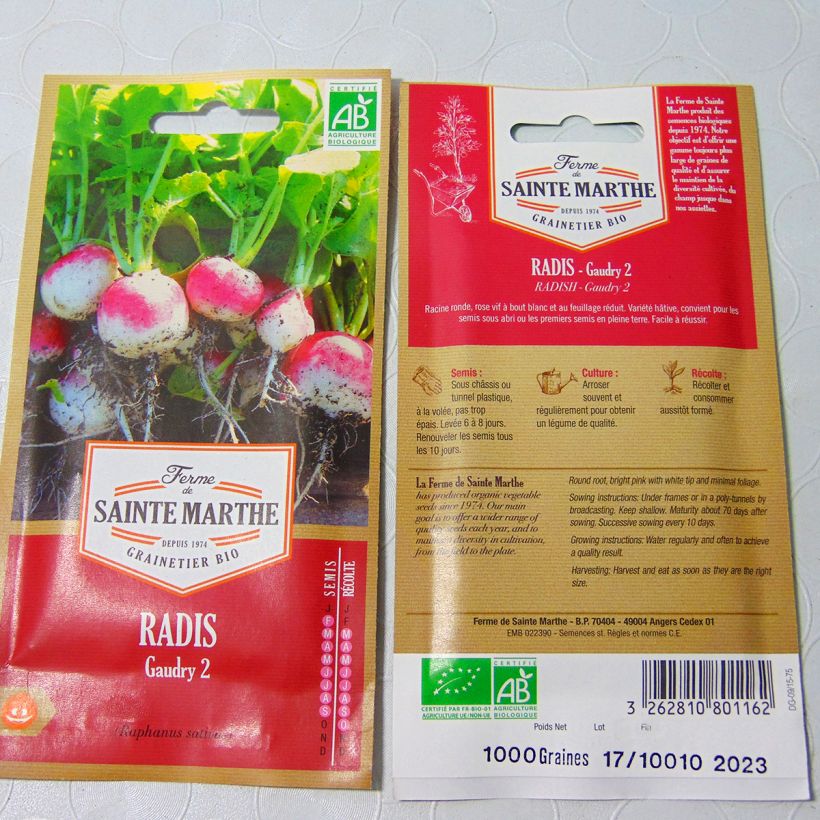 Ejemplo de ejemplar de Rábano Gaudry 2 Bio - Ferme de Sainte Marthe saco de 500 semillas (6g) tal y como se entrega