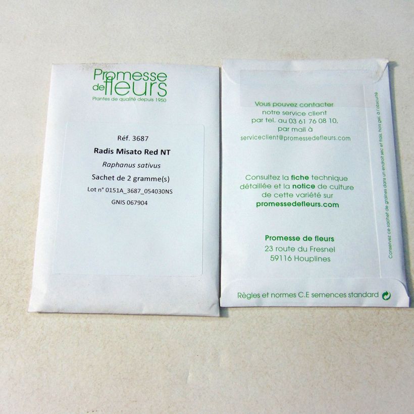Ejemplo de ejemplar de Rábano Misato Red saco de 160 semillas (2g) tal y como se entrega