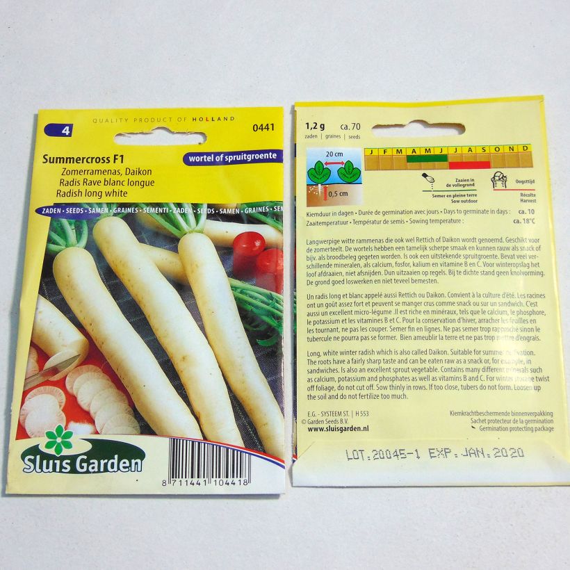 Ejemplo de ejemplar de Rábano longipinnatus Rave blanc Summercross F1 saco de 75 semillas (1g) tal y como se entrega